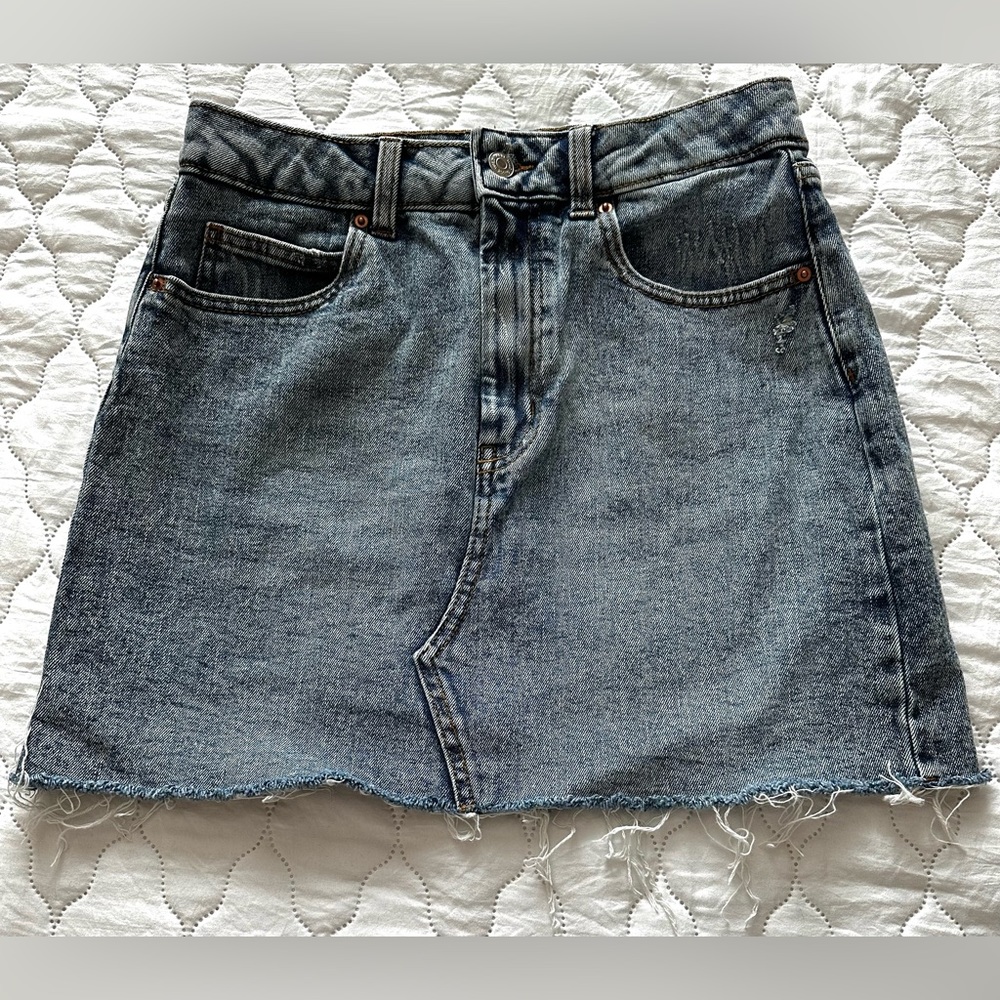 Wild Fab Denim Mini Shirt Fringe - Size S